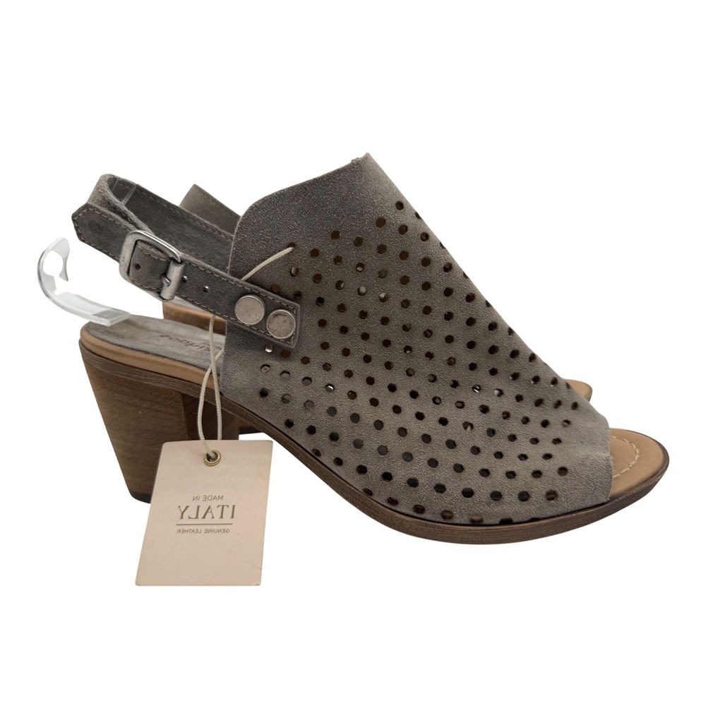Sophia Milano Gray Suede‎ Perforated Leather Block Heel Sandals Made in Italy 8